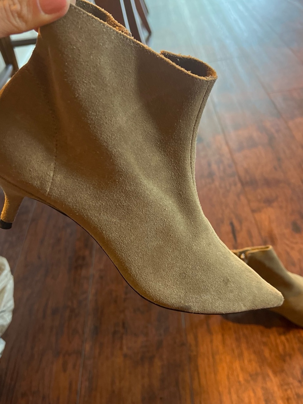 Zara Suede Pointed Kitten-Heel Ankle Boot in Taupe